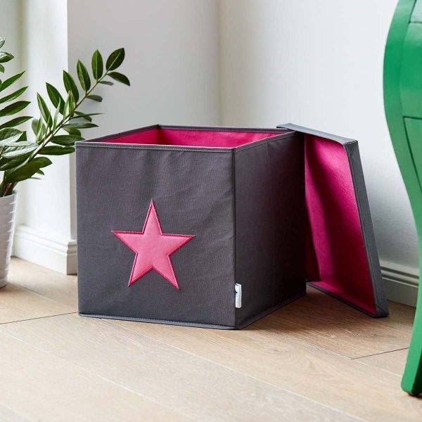 STORE IT Úložný box s víkem   šedá s růžovou hvězdou - obrázek 3