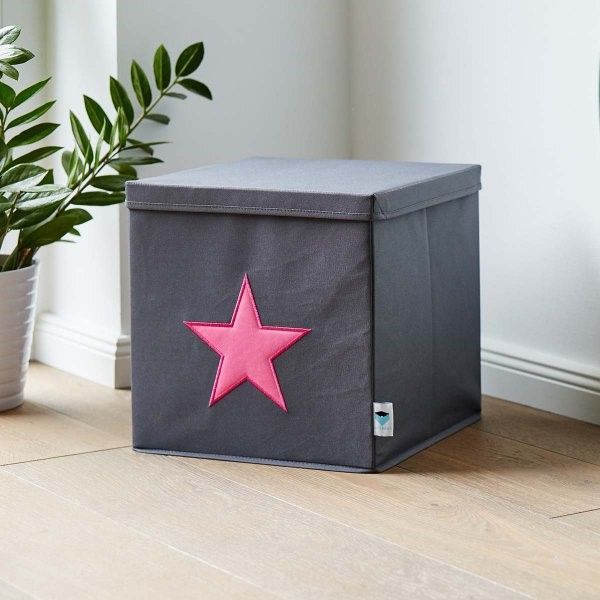 STORE IT Úložný box s víkem   šedá s růžovou hvězdou - obrázek 4