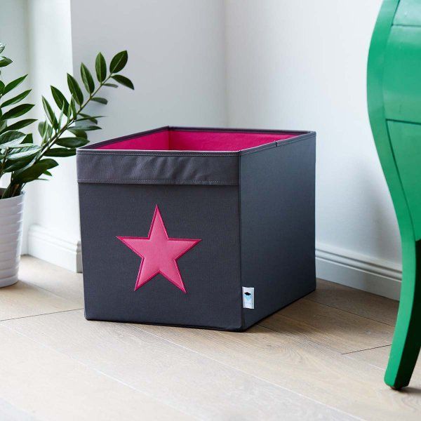STORE IT Úložný box velký   šedá s růžovou hvězdou - obrázek 2