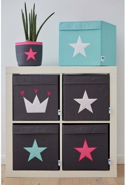 STORE IT Úložný box velký   šedá s růžovou hvězdou - obrázek 3
