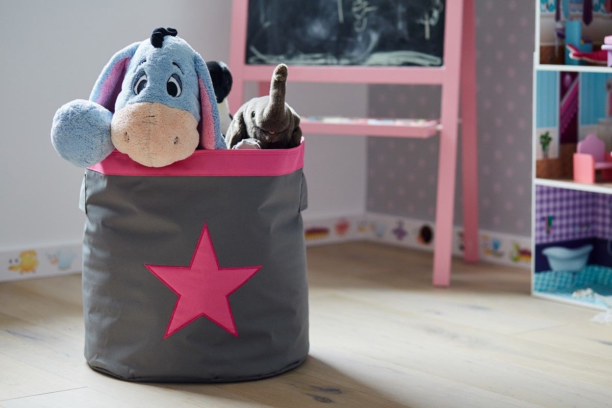 STORE IT Úložný koš velký   šedá s růžovou hvězdou - obrázek 2