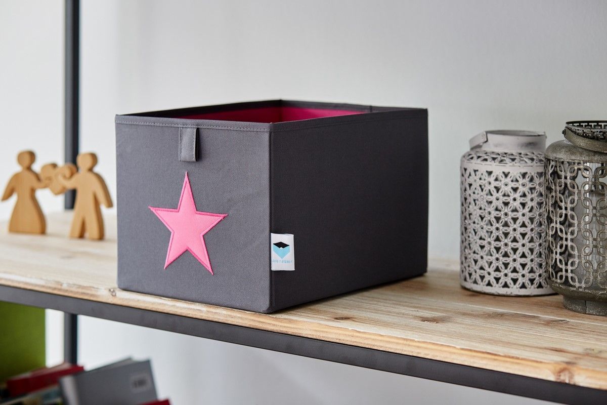 STORE IT Úložný box malý   šedá s růžovou hvězdou - obrázek 2