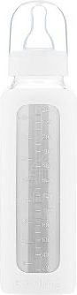 EcoViking - Švédsko Kojenecká lahev skleněná 240 ml úzká silikonový obal bílá - obrázek 1