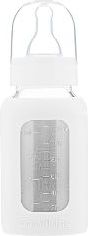 EcoViking - Švédsko Kojenecká lahev skleněná 120 ml úzká silikonový obal bílá - obrázek 1