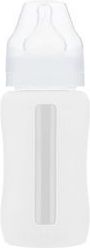EcoViking - Švédsko Kojenecká lahev skleněná 240 ml široká silikonový obal bílá - obrázek 1
