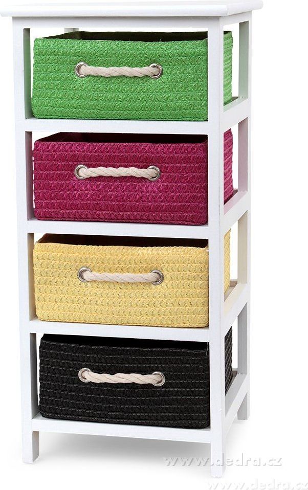 Dedra Čtyřpatrový dřevěný regál se 4 barevnými boxy - obrázek 3