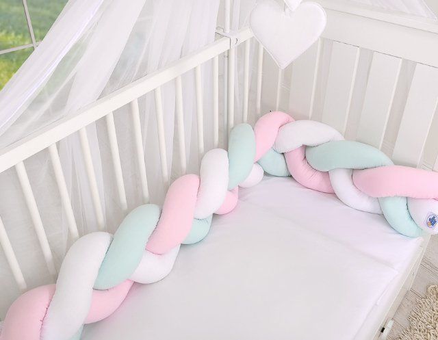My Sweet Baby Mantinel pletený do copu MAGIC LOOP bílá + růžová + mátová - obrázek 1