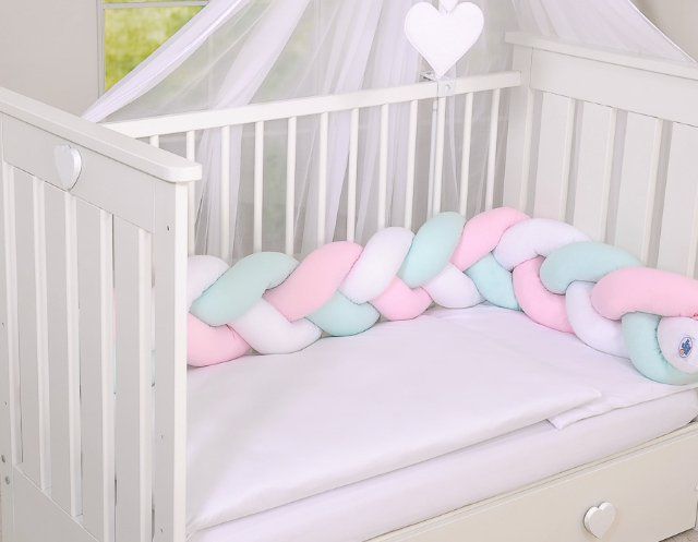 My Sweet Baby Mantinel pletený do copu MAGIC LOOP bílá + růžová + mátová - obrázek 2