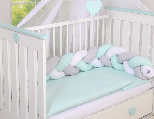 My Sweet Baby Mantinel pletený do copu MAGIC LOOP bílá + šedá + mátová - obrázek 1
