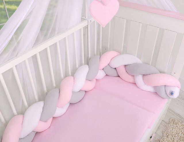 My Sweet Baby Mantinel pletený do copu MAGIC LOOP bílá + šedá + růžová - obrázek 1