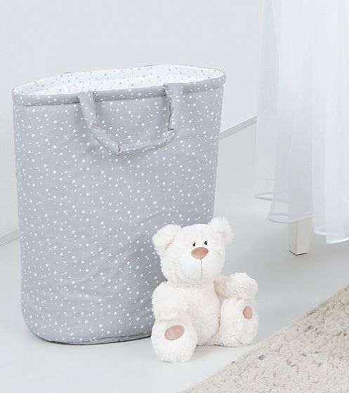 Baby Nellys  Box na hračky - oboustranný,mini hvězdičky bílé na šedém / mini hvězdičky šedé - obrázek 1