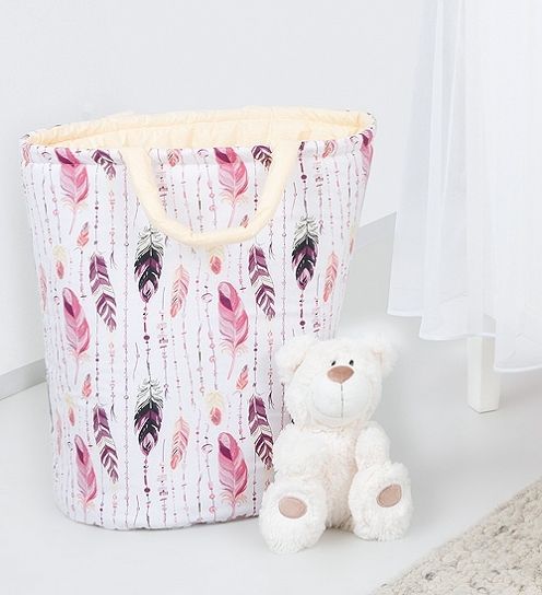 Baby Nellys  Box na hračky oboustranný - růžové peří / krémový - obrázek 1