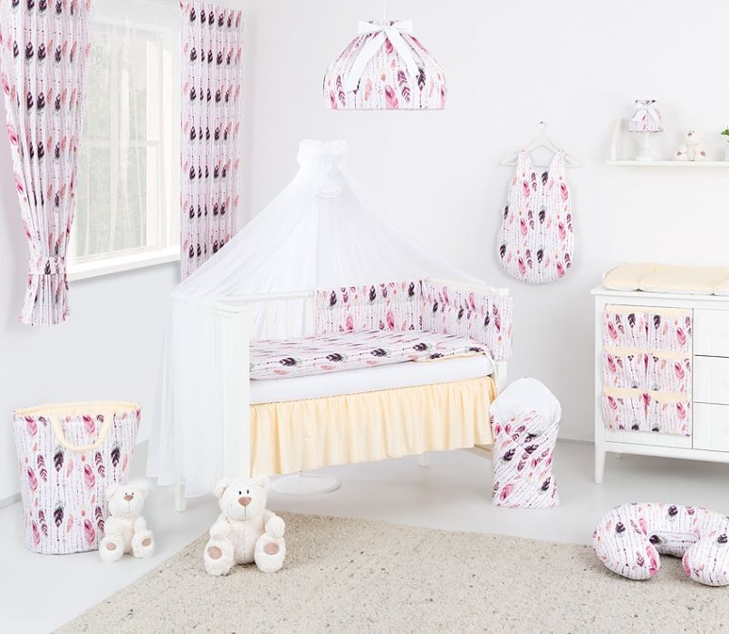 Baby Nellys  Box na hračky oboustranný - růžové peří / krémový - obrázek 2