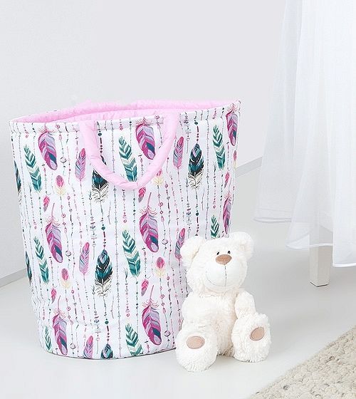 Baby Nellys  Box na hračky oboustranný -  růžové peří / růžový - obrázek 1