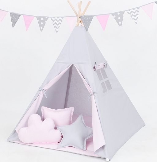 Baby Nellys Polštáře pro stan teepee, týpí - šedá/sv. růžová - obrázek 2