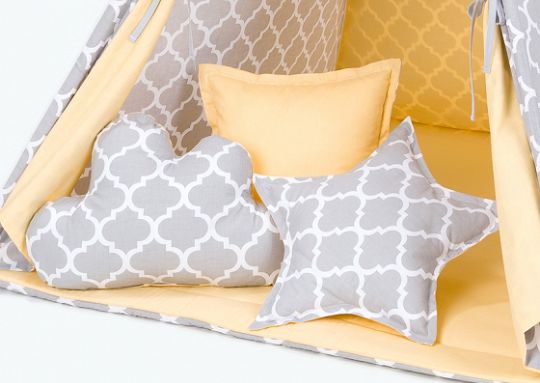 Baby Nellys Polštáře pro stan teepee, týpí - maroko šedé/žlutá - obrázek 1