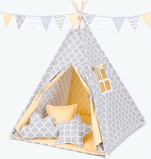 Baby Nellys Polštáře pro stan teepee, týpí - maroko šedé/žlutá - obrázek 2