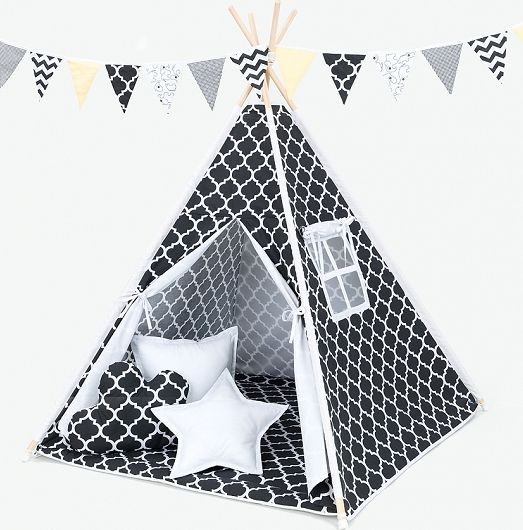 Baby Nellys Polštáře pro stan teepee, týpí - maroko černé/bílá - obrázek 2