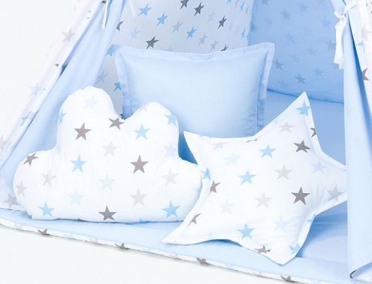 Baby Nellys Polštáře pro stan teepee, týpí - hvězdy šedé a modré/světle modrá - obrázek 1