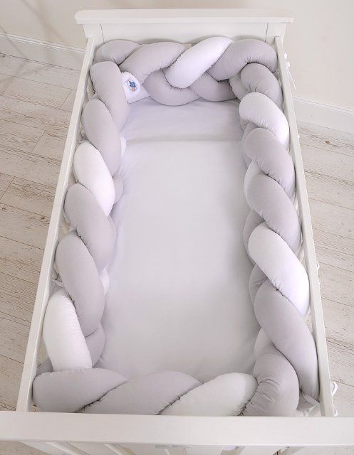 My Sweet Baby Mantinel XXL pletený do copu MAGIC LOOP okolo celé postýlky 360cm - bílá + šedá - obrázek 2