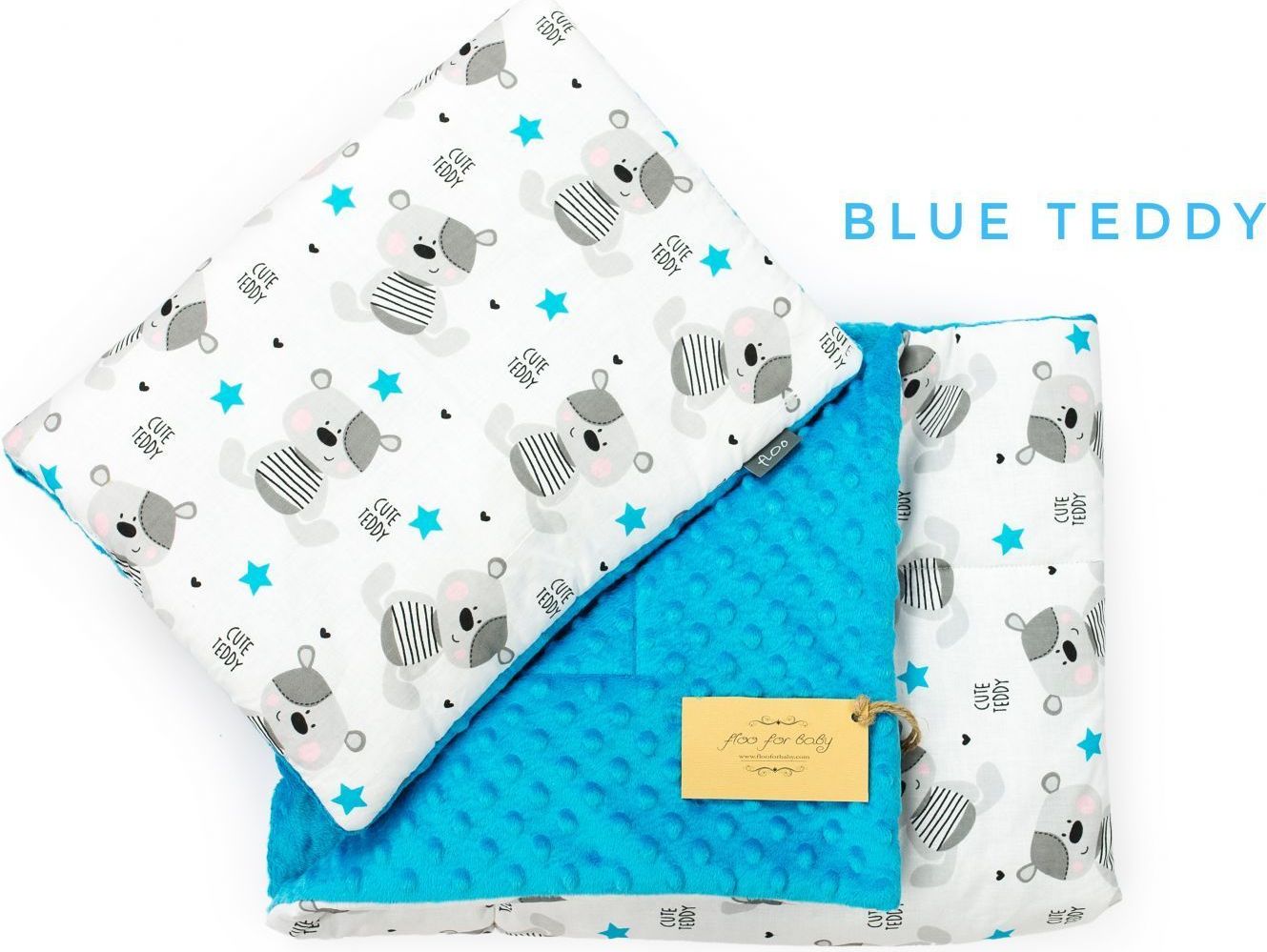 Floo for baby Komplet sada do kočárku dečka+polštářek MINKY Blue teddy - obrázek 1