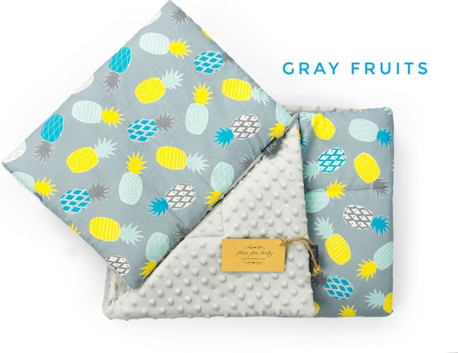 Floo for baby Komplet sada do kočárku dečka+polštářek MINKY Gray fruits - obrázek 1