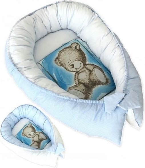 Baby Nellys Oboustranné hnízdečko, kokon Teddy 80x45x15cm - modré - obrázek 1