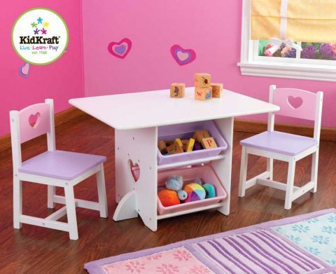 KidKraft dětský stůl Heart se dvěma židličkami a boxy - obrázek 1