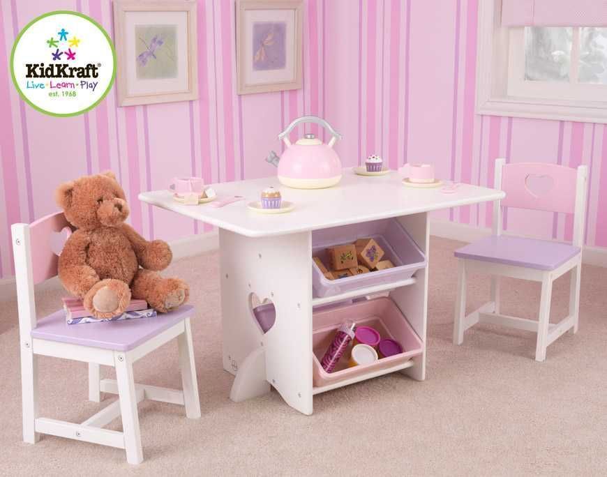 KidKraft dětský stůl Heart se dvěma židličkami a boxy - obrázek 2