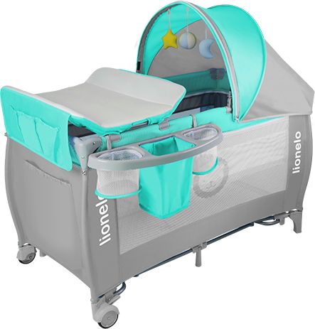 LIONELO Cestovní postýlka SVEN PLUS Turquoise/ grey - obrázek 2