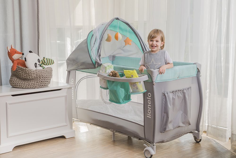 LIONELO Cestovní postýlka SVEN PLUS Blue/light grey - obrázek 3