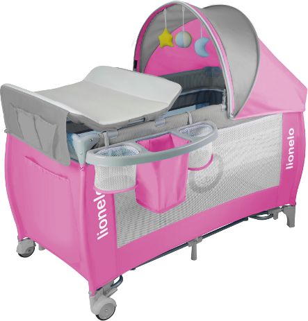 LIONELO Cestovní postýlka SVEN PLUS Pink/grey - obrázek 1
