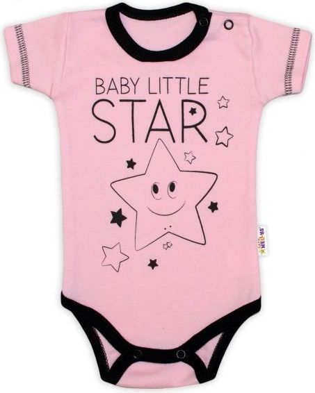 Baby Nellys Body krátký rukáv Baby Nellys, Baby Little Star - růžové, vel. 56 56 (1-2m) - obrázek 1