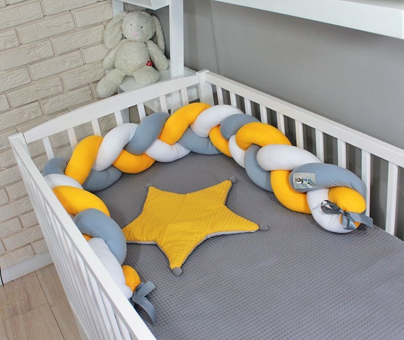 Baby Nellys  Mantinel pletený cop cca 200x18cm, - žlutá, šedá,bílá - obrázek 2