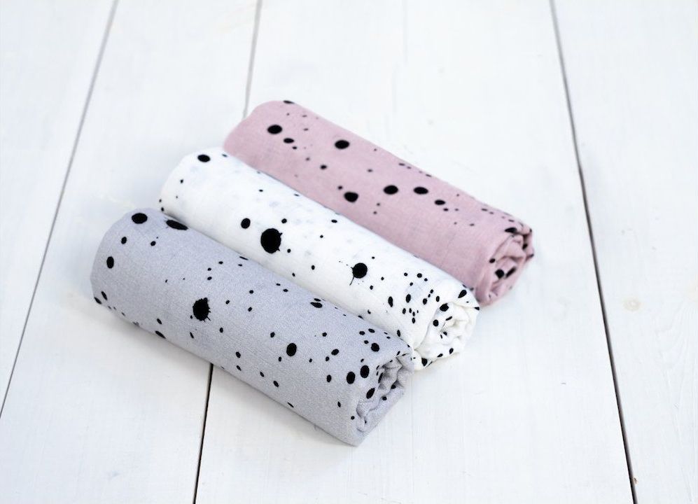 Mušelínové bambusové pleny Sleepee Hanky 3 ks šedá/bílá/růžová - obrázek 1
