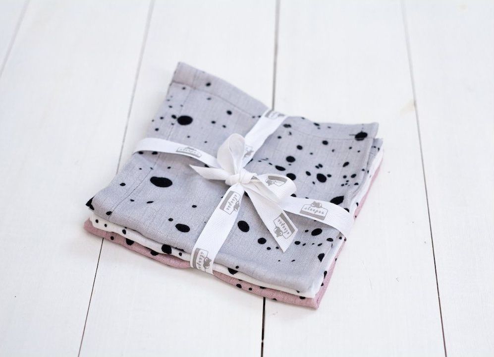 Mušelínové bambusové pleny Sleepee Hanky 3 ks šedá/bílá/růžová - obrázek 2