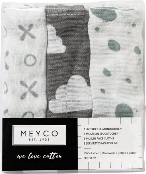 Meyco Pleny 30x30cm šedé/zelené (mráček, xo, puntíky) - obrázek 2