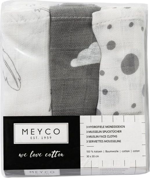 Meyco Pleny 30x30cm šedé (mráček, pírka, puntíky) - obrázek 1