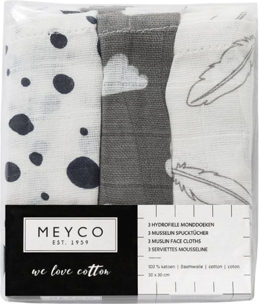 Meyco Pleny 30x30cm šedé/černé(mráček, pírka, puntíky) - obrázek 2