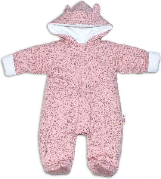 Baby Nellys Baby Nellys ® Kombinézka s kapucí a oušky, Puntíky - růžová, vel. 62 - obrázek 1