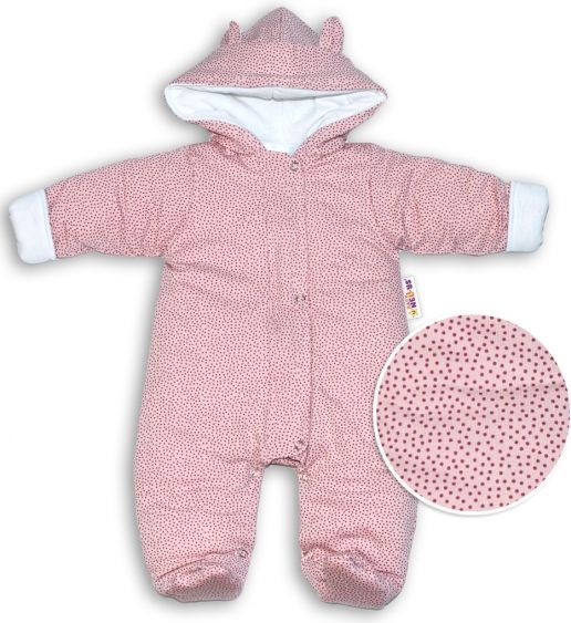 Baby Nellys Baby Nellys ® Kombinézka s kapucí a oušky, Puntíky - růžová, vel. 62 - obrázek 2