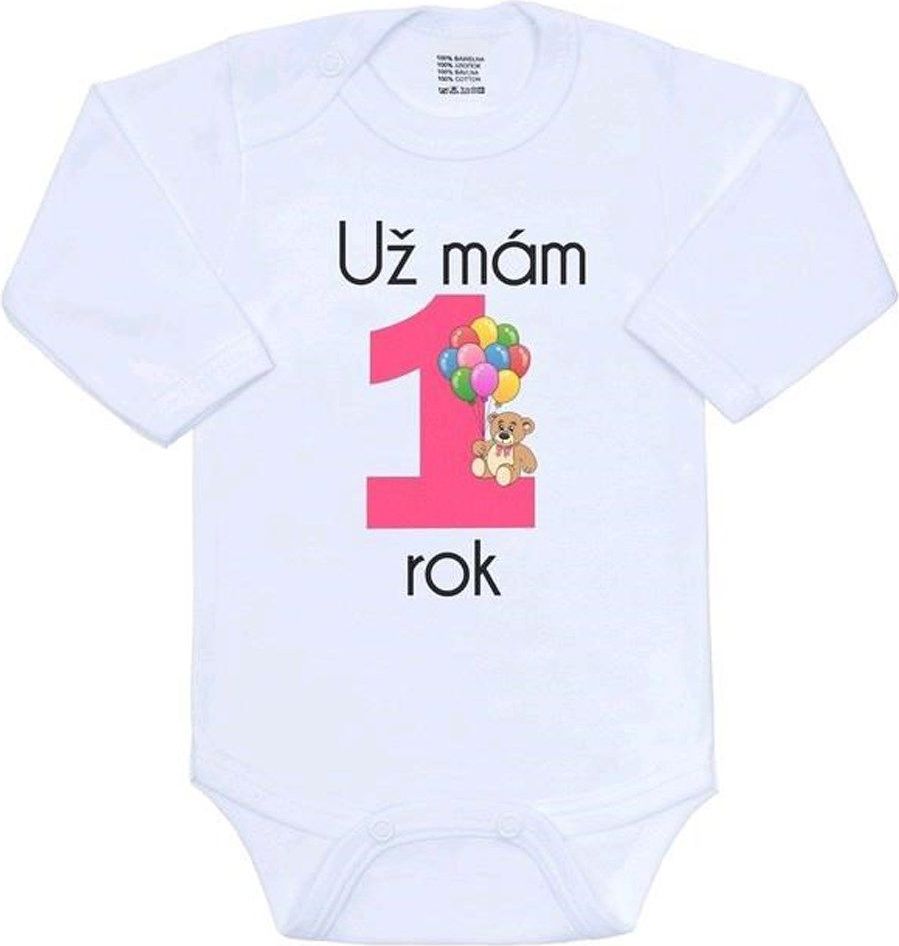 Body s potiskem New Baby Už mám 1 rok růžové&nbsp;-&nbsp;86 (12-18m) - obrázek 1