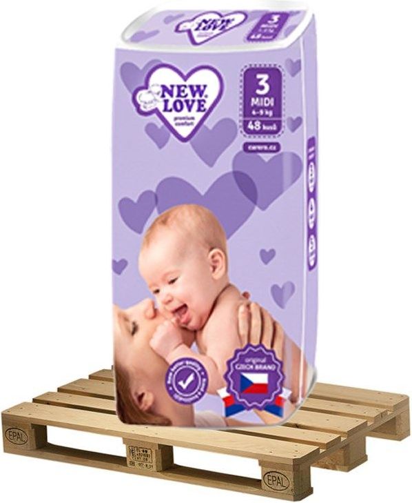 NEW LOVE PALETA Dětské jednorázové pleny New Love Premium comfort 3 MIDI 4-9 kg 175x48 ks - obrázek 1