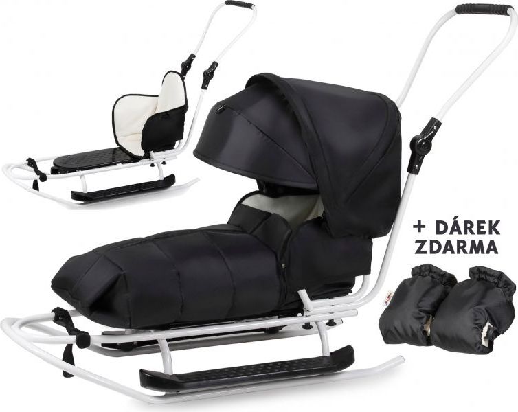 Sáňky s kompletním vybavením + rukávník zdarma - černý,smetanový - obrázek 1