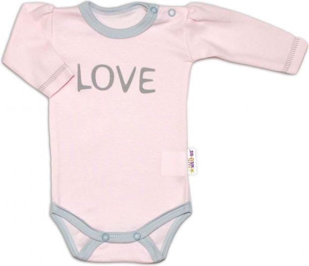 Baby Nellys Baby Nellys Body dlouhý rukáv Love - růžové, vel. 56 - obrázek 1