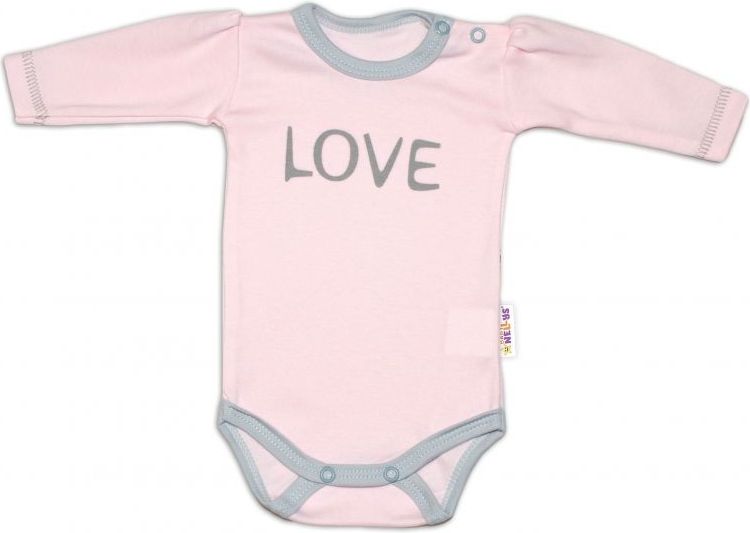 Baby Nellys Baby Nellys Body dlouhý rukáv Love - růžové, vel. 56 - obrázek 2