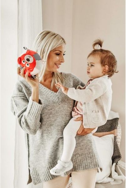 Canpol babies Plyšový edukační míček s rolničkou Medvídek - korálová - obrázek 3
