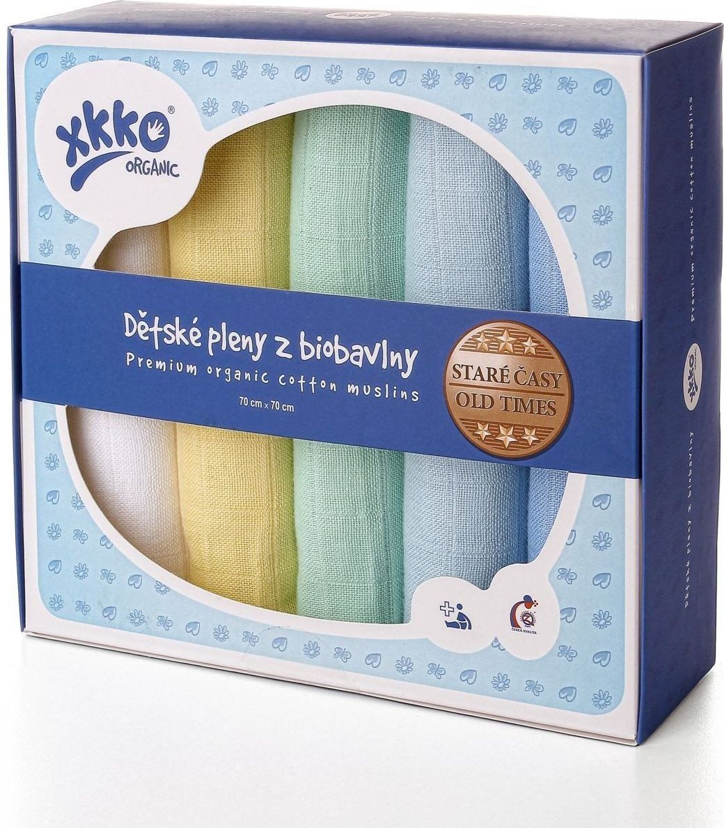 Kikko Dětské pleny z biobavlny XKKO Organic 70x70cm Staré časy Pastels for Boys - obrázek 1