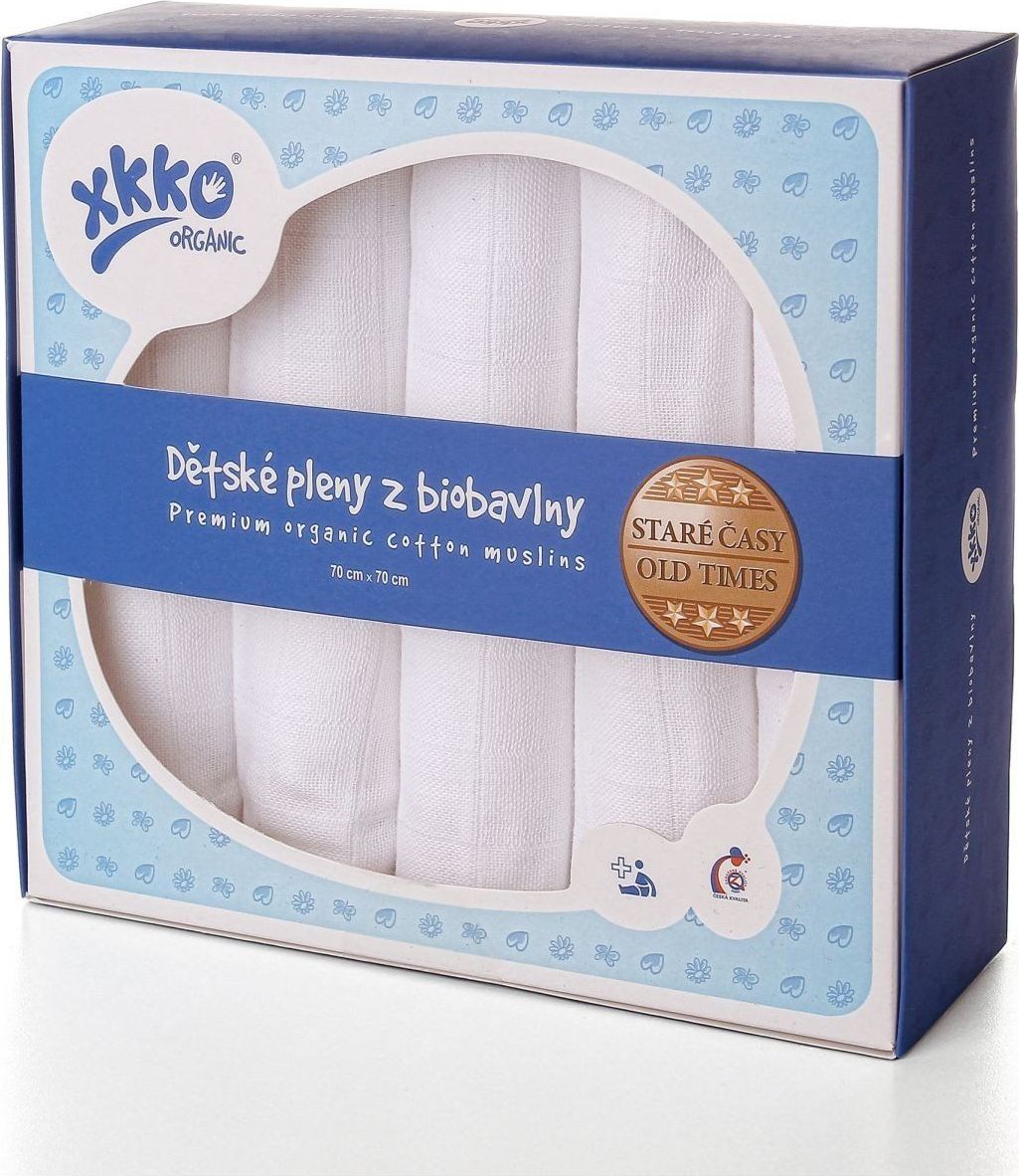 Kikko Dětské pleny z biobavlny XKKO Organic 70x70cm Staré časy Bílé - obrázek 1