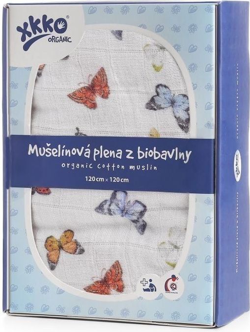 Kikko Biobavlněná plena XKKO Organic 120x120 - Butterflies - obrázek 1